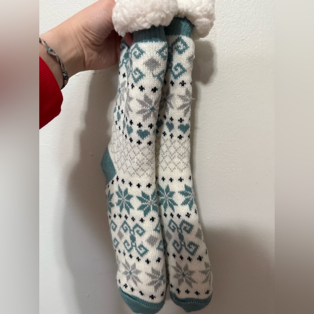 Cozy White and Blue Knit Socks